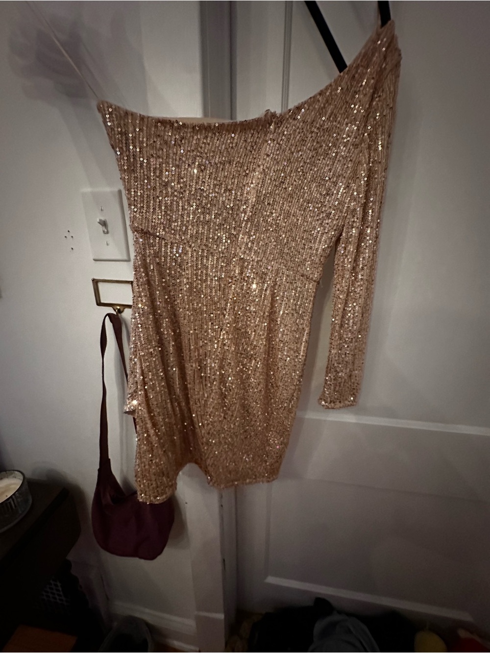 Women’s One-Shoulder Sequin Party Dress in Rose Gold